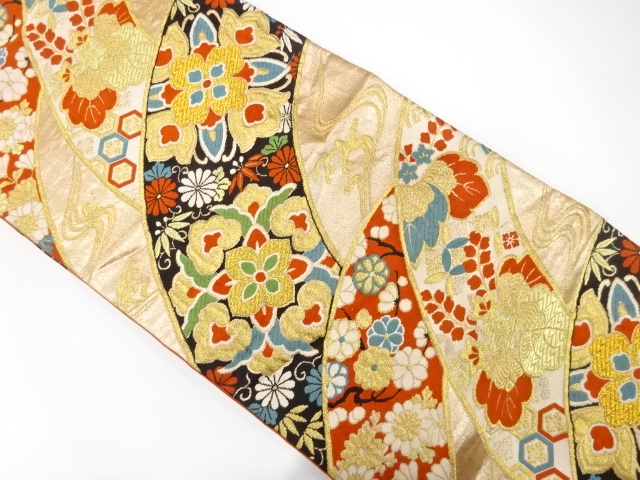 JAPANESE KIMONO / ANTIQUE FUKURO OBI / SILK / WOVEN FLOWER CREST